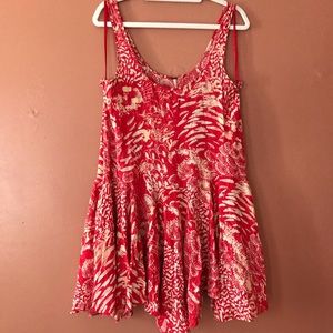 FREE PEOPLE RED RUFFLE HEM TANK TUNIC DRESS
